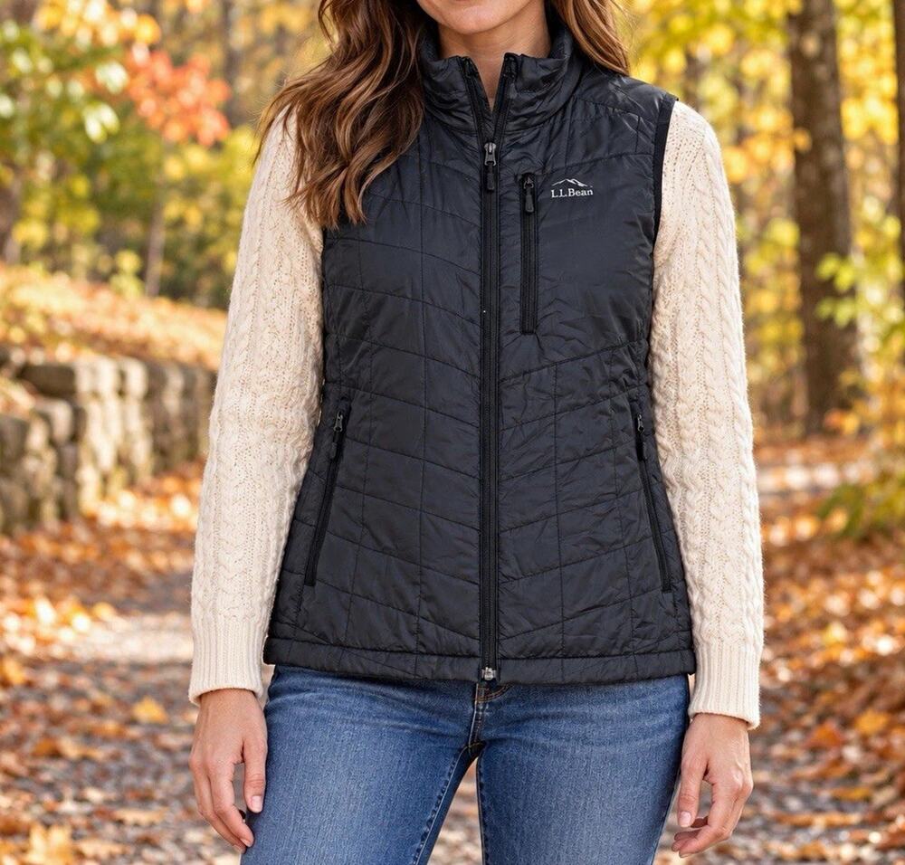 L.L.Bean Women’s Petite Small Black Quilted Insulated Full Zip Outdoors Vest